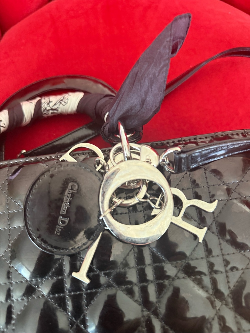 Dior Black Quilted Patent Leather Lady Dior Tote with Silver Hardware - Picture 15 of 16